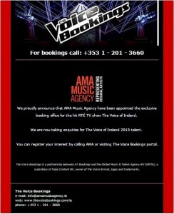 The Voice Of Ireland bookings with AMA Music Agency